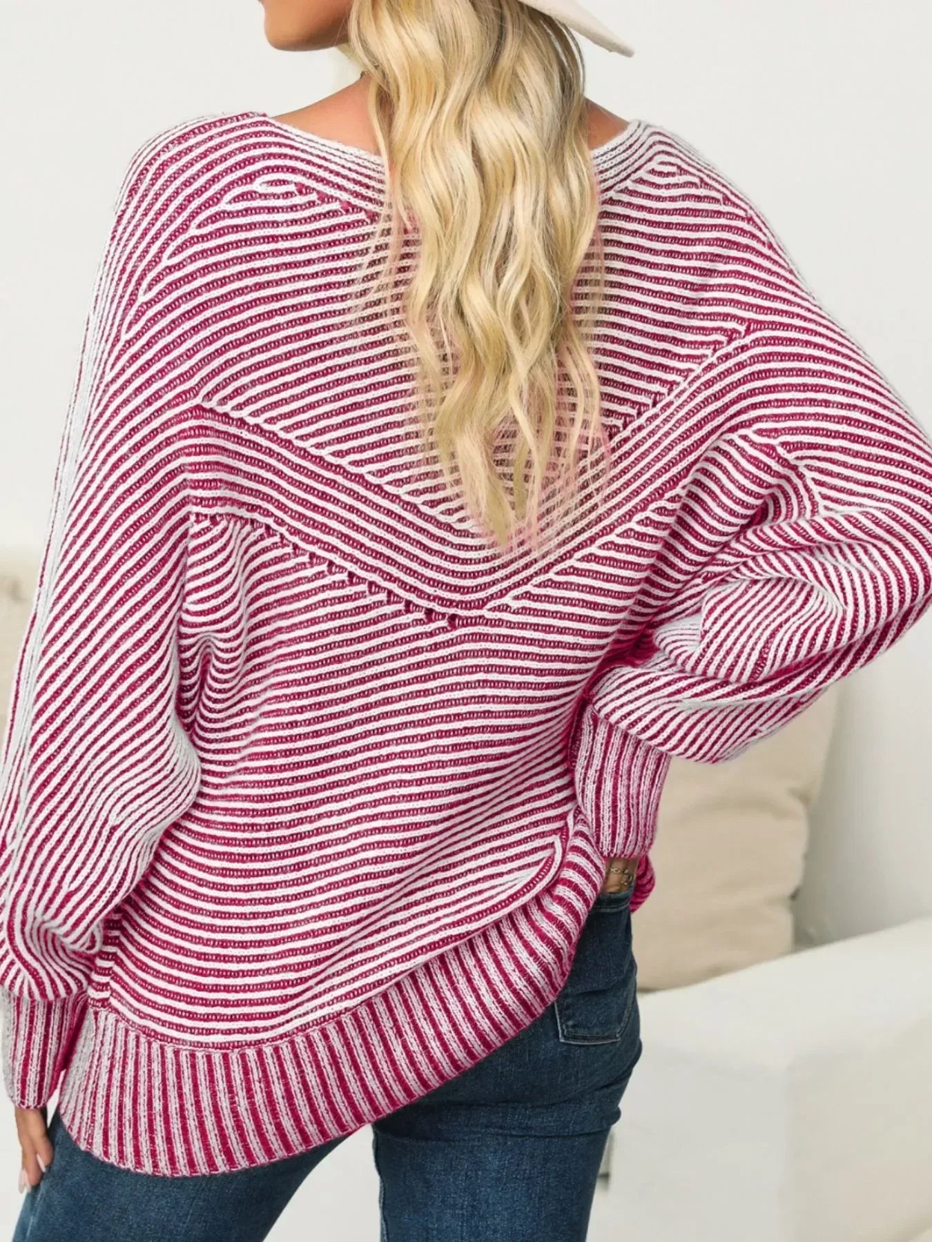 Striped Boat Neck Casual Sweater - DAVERRI FASHIONS