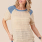 BiBi Textured Contrast Short Sleeve Sweater Sweaters