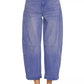 Zenana high-rise barrel-leg cropped jeans in blue denim with rolled cuffs