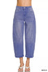 Zenana high-rise barrel-leg cropped jeans in blue denim with rolled cuffs