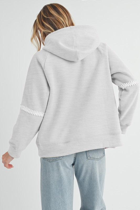 Aemi + Co Lace Detail Drawstring Hoodie with Kangaroo Pocket