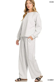 Zenana Scuba Crewneck Sweatshirt and Pants Set | Loungewear Sets Daverri Fashions
