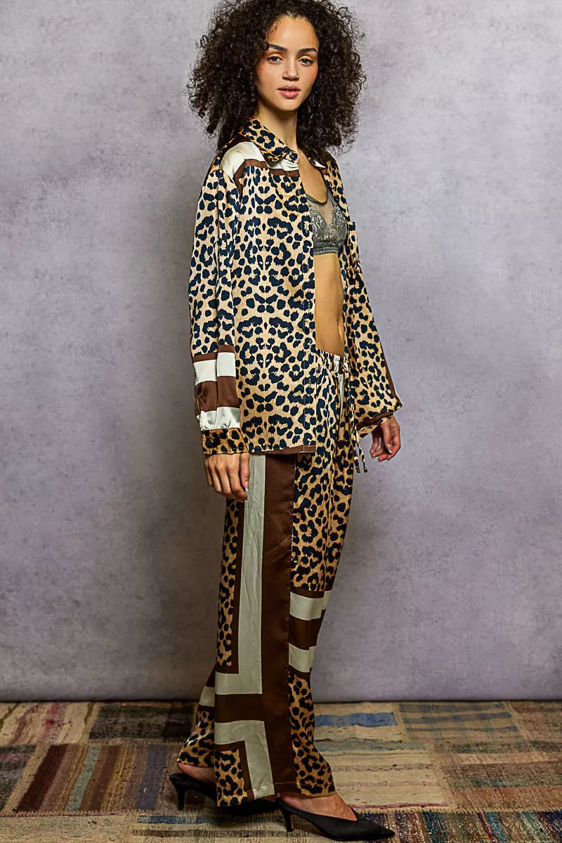 POL Leopard Printed Woven Wide Leg Drawstring Pants | Daverri Fashions