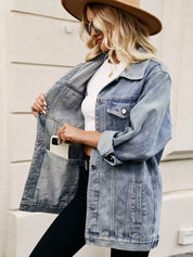 Button Up Long Sleeve Denim Jacket | Denim Jackets Daverri Fashions