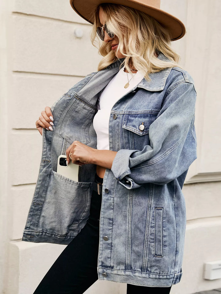 Button Up Long Sleeve Denim Jacket | Denim Jackets Daverri Fashions
