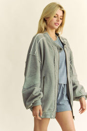 Davi & Dani Exposed Seam Zip Up Dropped Shoulder Jacket Tops