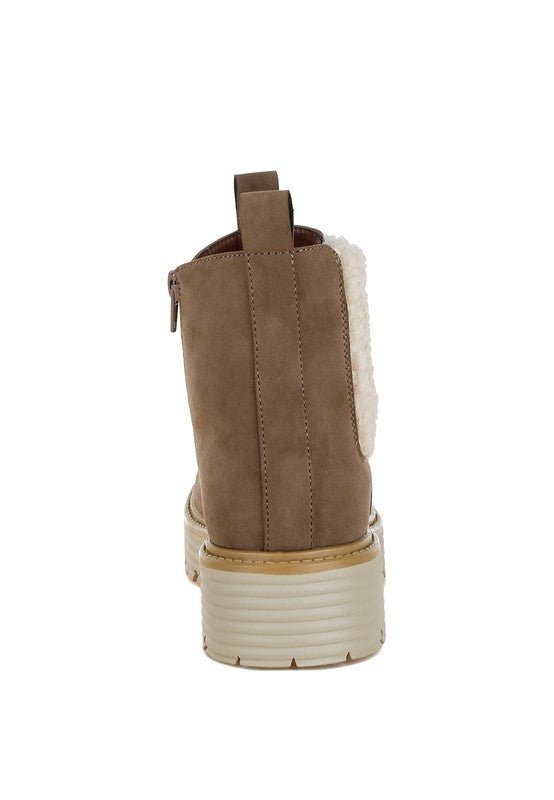 Mothman Faux Fur Detail Chunky Ankle Boots | Boots Daverri Fashions