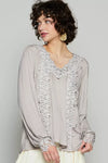POL Floral Embroidery Woven Top with Lace Trim - DAVERRI FASHIONS