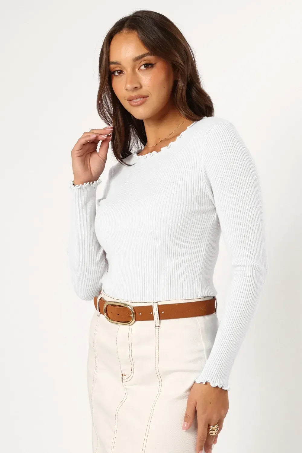 Lettuce Edge Round Neck Long Sleeve Top - DAVERRI FASHIONS