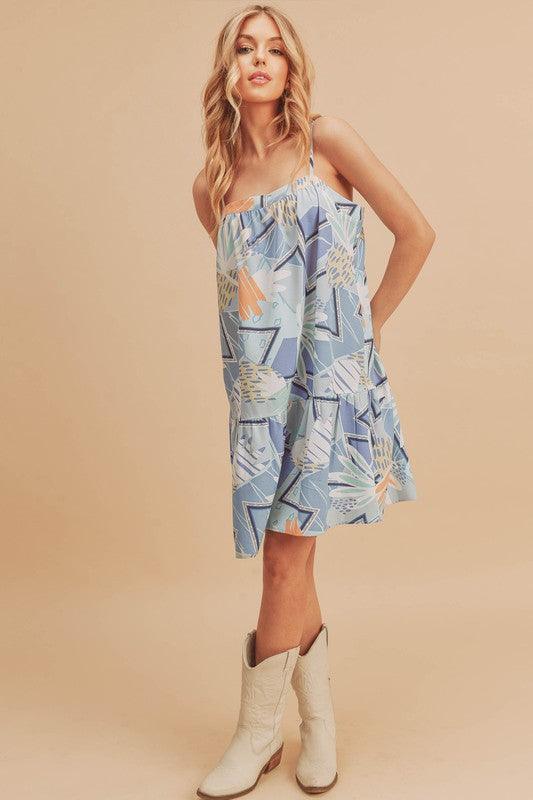 Aemi + Co Printed Ruffled Hem Square Neck Mini Cami Dress | Daverri Fashions