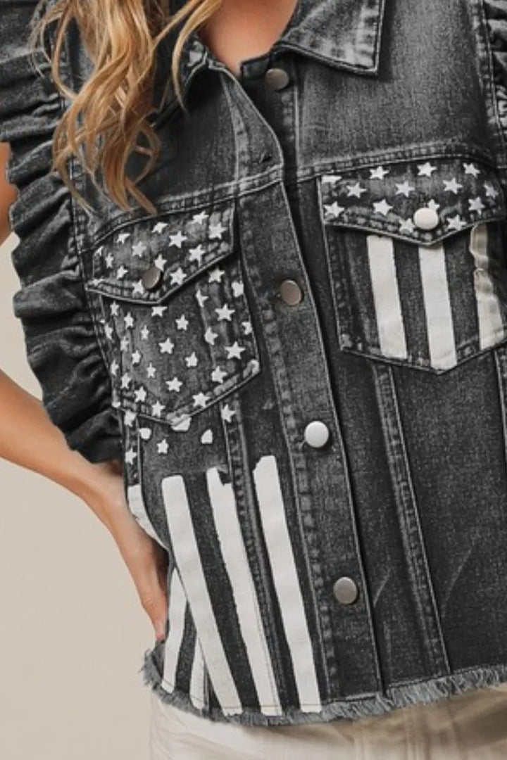 BiBi American Flag Washed Denim Jacket Denim Jackets