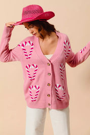 SO ME Christmas Candy Cane Button Front Sweater Cardigan | Cardigans Daverri Fashions