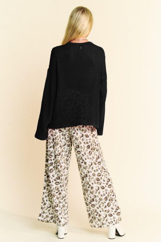 Davi & Dani Star Front Crochet Drop Shoulder Knit Top - DAVERRI FASHIONS