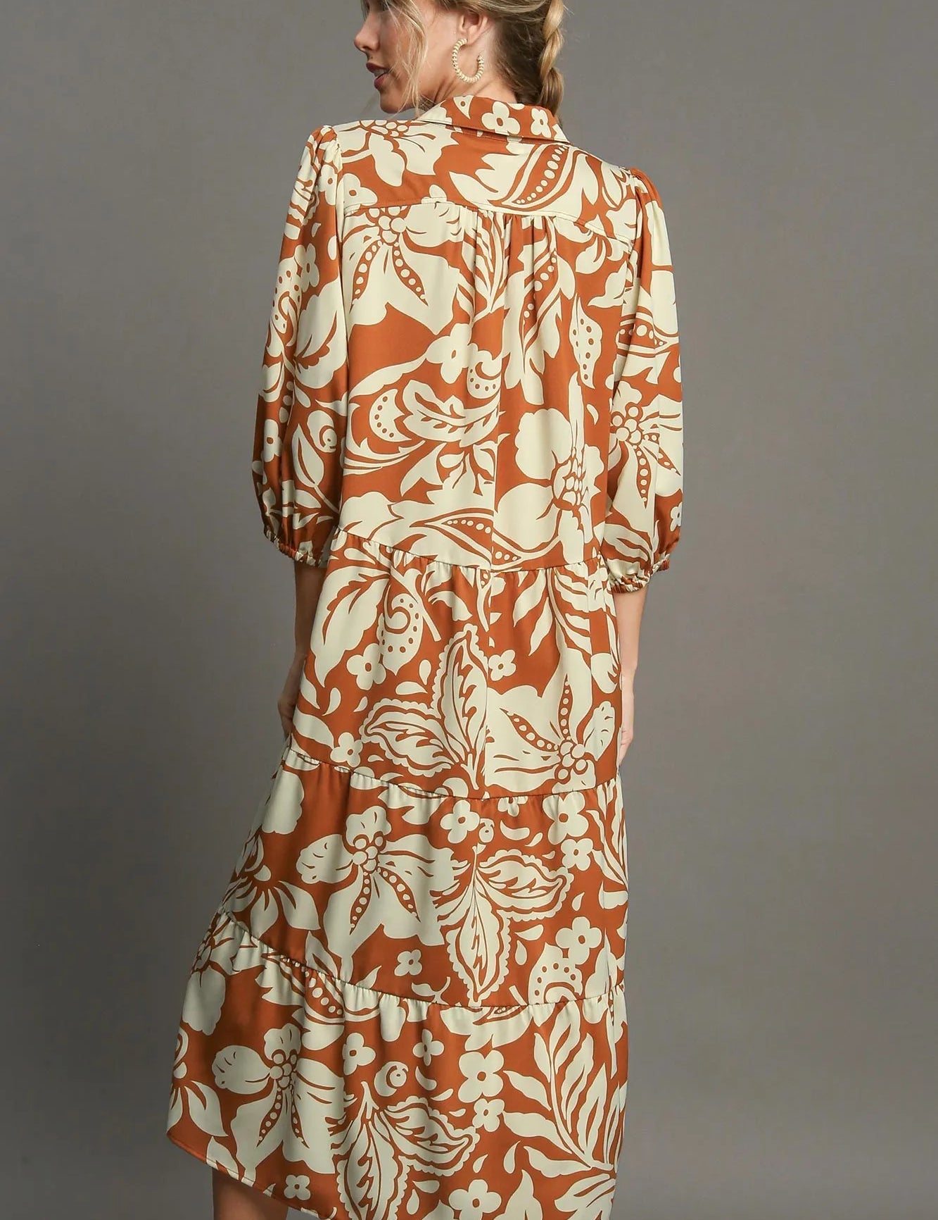Umgee Full Size Floral Tiered Midi Shirt Dress Plus Size | Midi Dresses Daverri Fashions