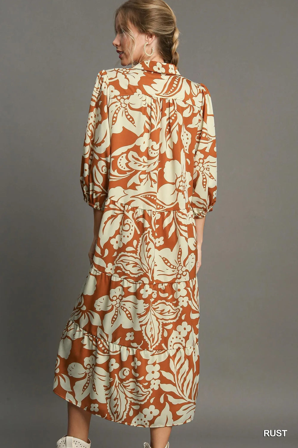 Umgee Full Size Floral Tiered Midi Shirt Dress Plus Size Midi Dresses