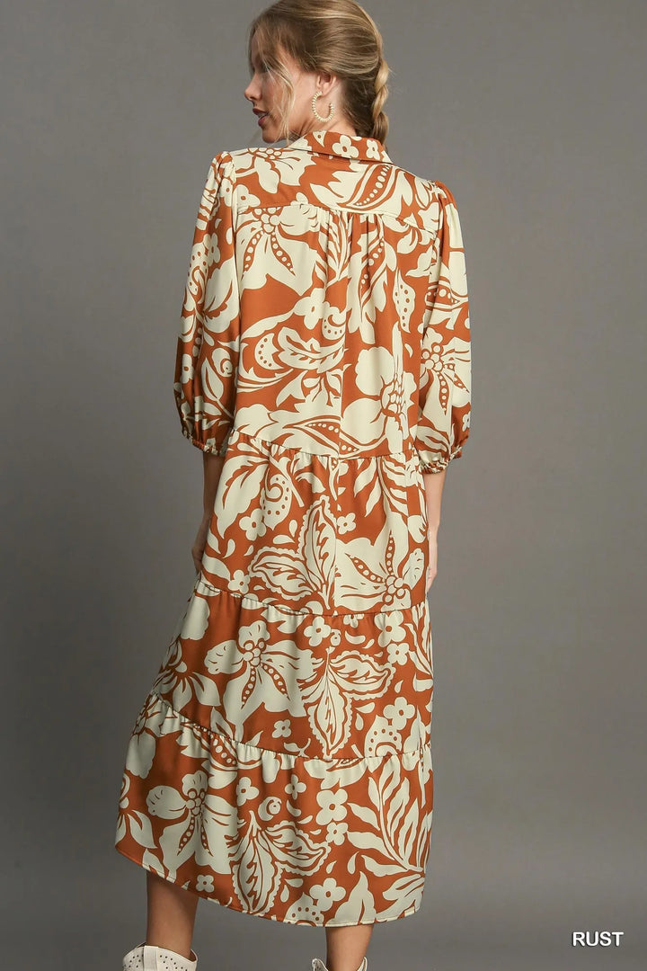 Umgee Full Size Floral Tiered Midi Shirt Dress Plus Size Midi Dresses