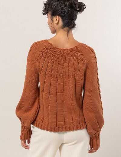 HYFVE Cable-Knit Round Neck Raglan Sleeve Sweater Sweaters