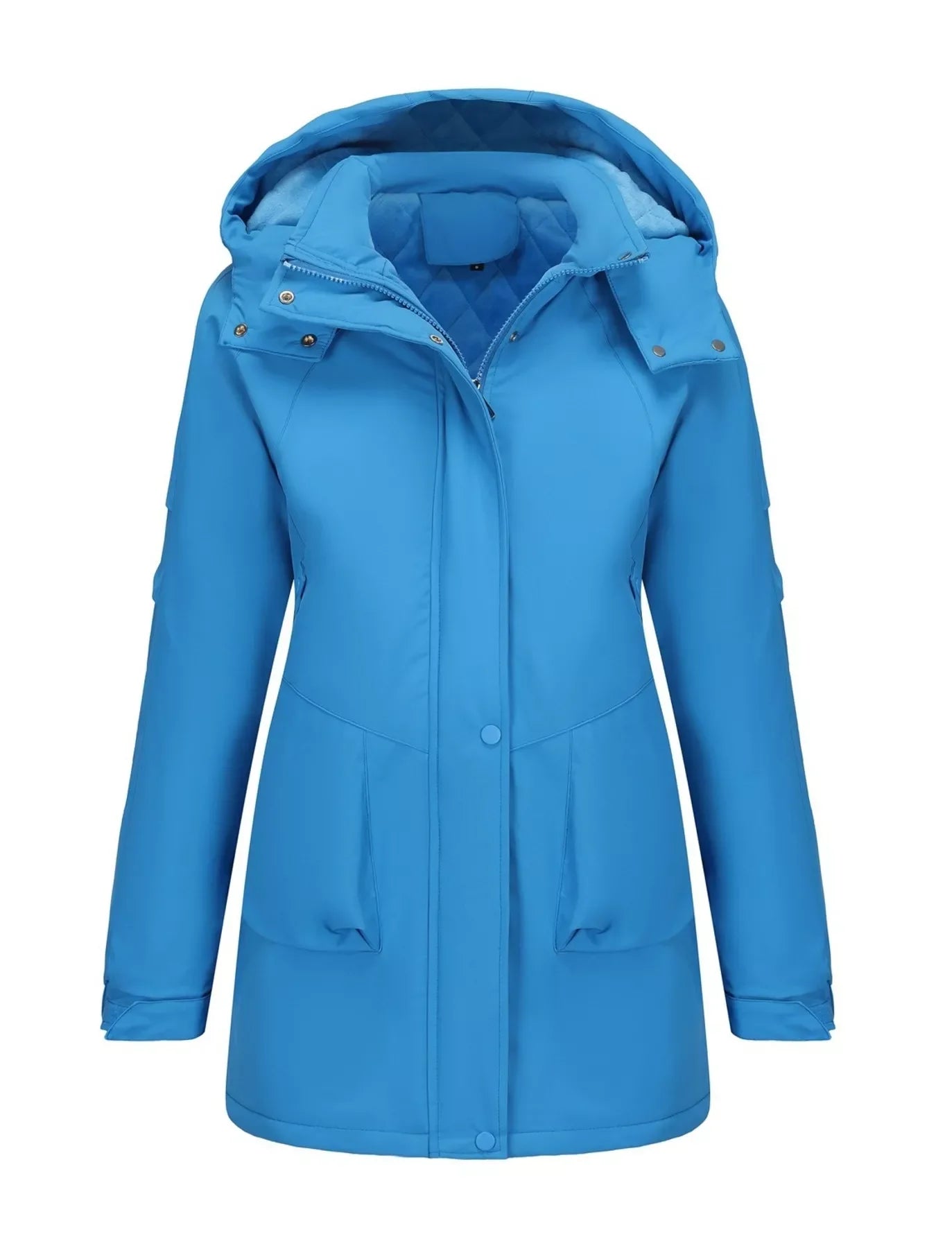 Bright blue insulated Daverri Fashions hooded windproof coat