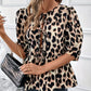 Tied Leopard Round Neck Half Sleeve Blouse - DAVERRI FASHIONS
