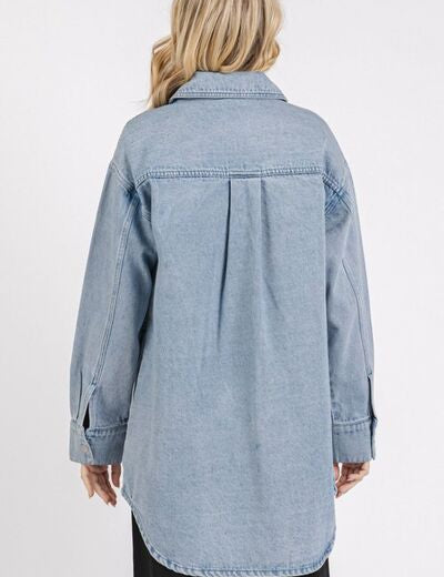 Mittoshop Light Wash Patch Pocket Longline Denim Jacket Jackets