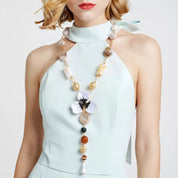 White One Size Alloy Dripping Oil Flower Resin Y-Shaped Necklace | Necklaces Daverri Fashions