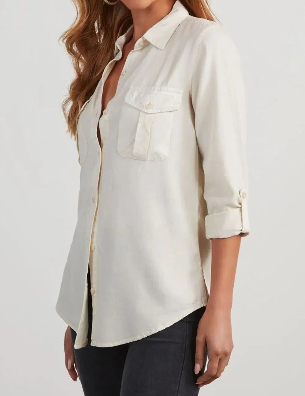 Collared Neck Roll-Tab Sleeve Denim Top | Shirts Daverri Fashions