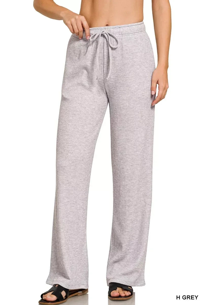 Ribbed Drawstring Lounge Pants Heather Grey - DAVERRI FASHIONS