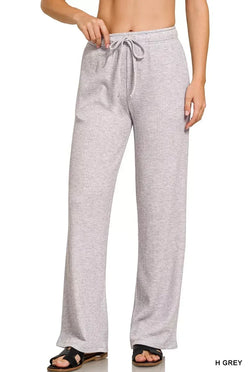 Ribbed Drawstring Lounge Pants Heather Grey - DAVERRI FASHIONS