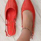 Bright red woven leather pointed-toe slingback flats