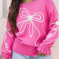 Ribbed Hem Long Sleeve Bow Tie Sweater - DAVERRI FASHIONS