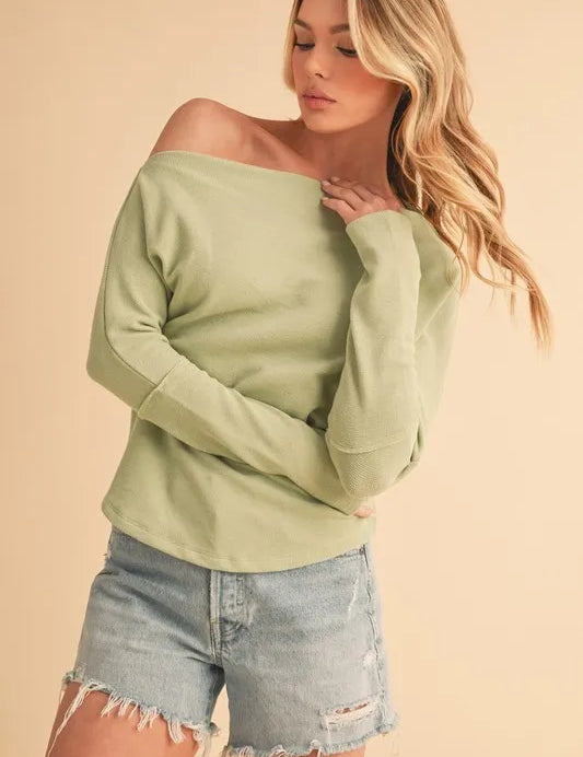 Sage Aemi + Co One Shoulder Long Sleeve Knit Top | Daverri Fashions