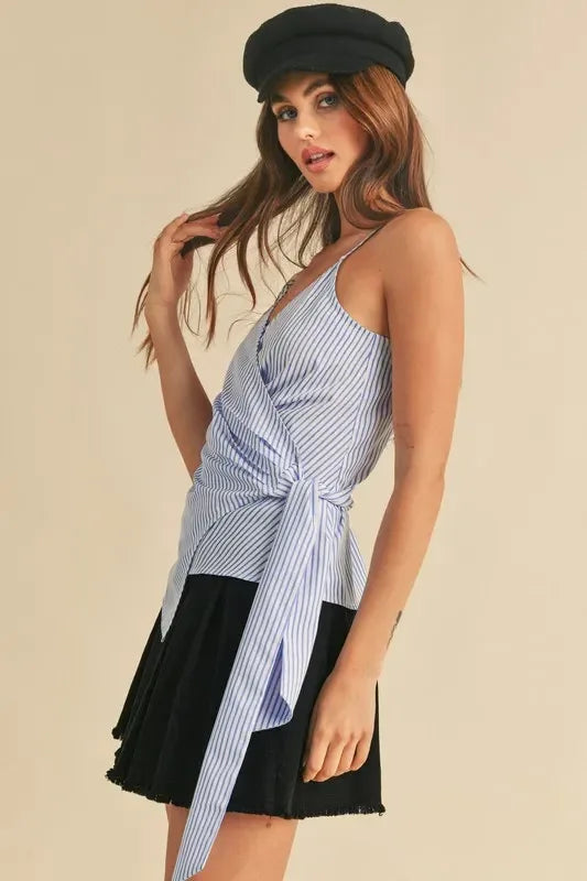 Aemi + Co Side Knotted Surplice Striped Cami - DAVERRI FASHIONS