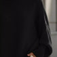 Women’s oversized batwing sleeve round neck black knit sweater