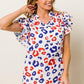 BiBi Leopard Notched Ruffled Cap Sleeve Blouse Blouses