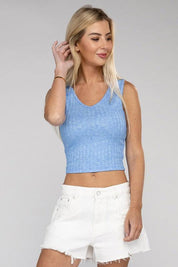 Ribbed Scoop Neck Cropped Sleeveless Top Tank Tops