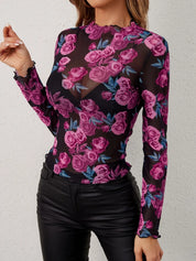 Floral Mock Neck Long Sleeve Top | Tops Daverri Fashions