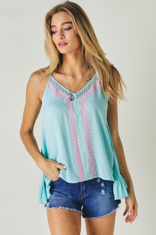 Printed Sleeveless Ruffle Tank Top Tank Tops