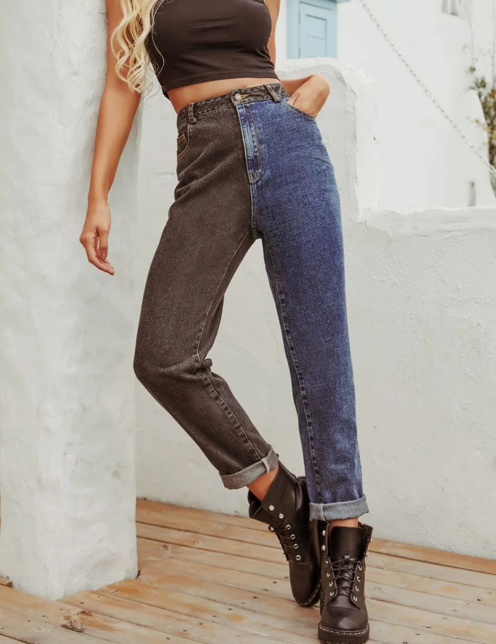 Medium Two Tone Straight Leg Jeans | Jeans Daverri Fashions