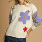 Umgee Flower Jacquard Striped Long Sleeve Sweater - DAVERRI FASHIONS