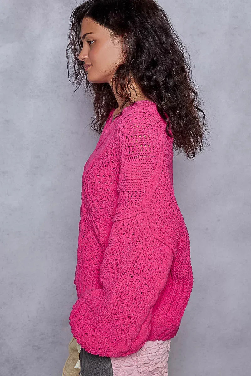 POL Cable-Knit Solid V-Neck Cropped Sweater - DAVERRI FASHIONS