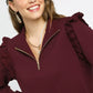 Umgee Luxeknit Ruffle Shoulder Quarter-Zip Sweatshirt - DAVERRI FASHIONS