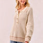 BiBi Half Button Ribbed Two Tone Sweater - DAVERRI FASHIONS