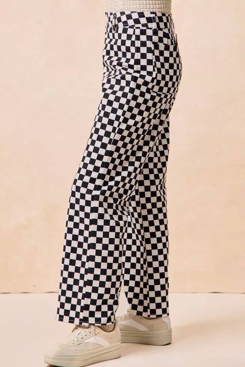 BiBi Gameday Theme Checkered Printed Pants - DAVERRI FASHIONS