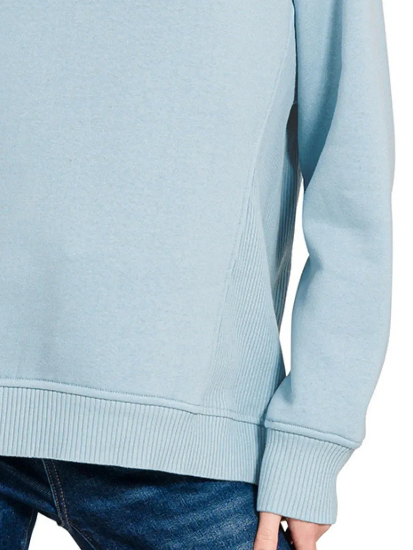 Zenana Fleece Round Neck Ribbed Side Raglan Sweatshirt - DAVERRI FASHIONS