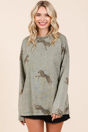 Mittoshop Mineral Wash Cheetah Print Long Sleeve Top | Tops Daverri Fashions