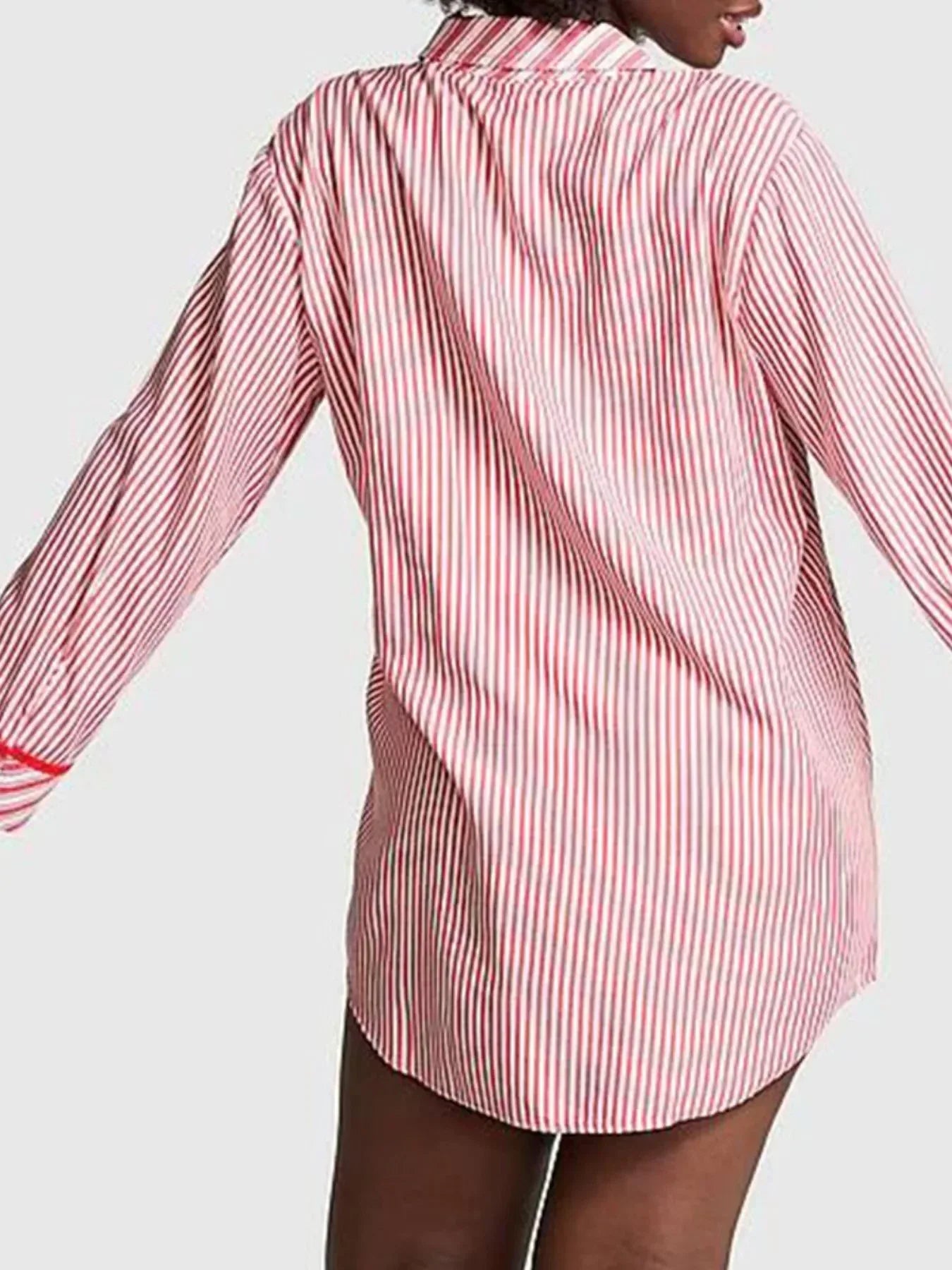 Striped Long Sleeve Button-Up Shirt - DAVERRI FASHIONS