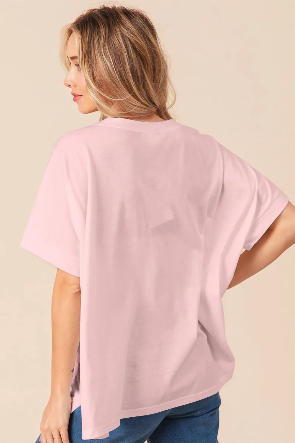 BiBi Sequin Bow Patch Short Sleeve T-Shirt Pink | T-Shirts Daverri Fashions