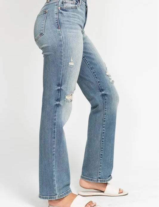 Judy Blue Full Size High Waist Distressed Dad Jean | Jeans Daverri Fashions