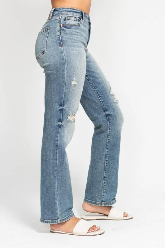 Judy Blue Full Size High Waist Distressed Dad Jean | Jeans Daverri Fashions