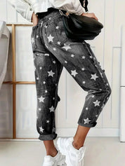 Star Print Distressed High Waist Boyfriend Jeans | Jeans Daverri Fashions
